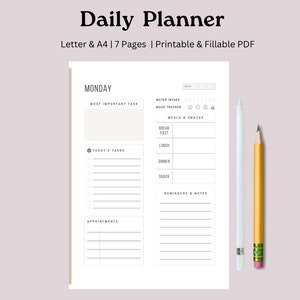 Printable 7 Day Planner | Daily Planner, Weekly Planner, Work Planner & Personal Planner | Instant Download | 365 Daily Log |