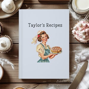 Custom Recipe Book, Anniversary Gift for Wife, Personalized Lined Cookbook, Family Recipes Book, Customizable Vintage Recipes Journal