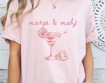 T-shirt de mahjong, t-shirt de nuit pour filles Margs & Mahj, chemise margarita rétro, cadeau pour hôtesse de Mah Jongg