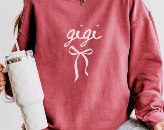 Gigi Sweatshirt, Comfort Colors Girly Coquette Bow Sweater, Grandmother Gift