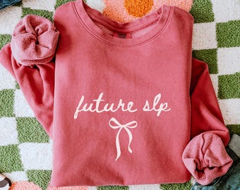Sudadera para futuros logopedas, regalo para estudiantes de logopedia, sudadera de cuello redondo para graduación en terapia del habla, regalo para graduados, camiseta Coquette Bow Comfort Colors