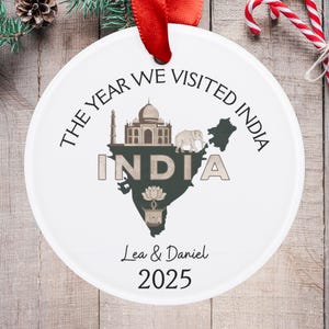 Custom India Ornament Personalized India Travel Keepsake, Anniversary Gift Trip to India Souvenir Acrylic Ornament, India Christmas Gift
