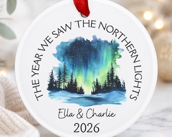 Custom Northern Lights Ornament, Christmas Gift for Couples, Northern Lights Keepsake Personalized Aurora Borealis Ornament Stocking Stuffer
