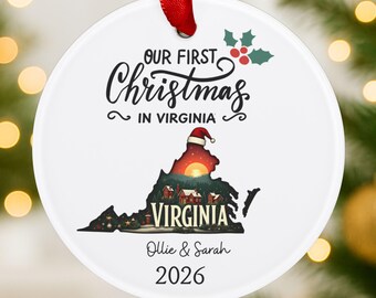 Our First Christmas in Virginia Ornament, Personalized Virginia Christmas Ornament, New Home Virginia Ornament, Moving to Virginia Gift
