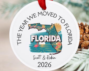 Adorno de mudanza a Florida, regalo de Navidad personalizado del estado, recuerdo personalizado de Florida, regalo de inauguración de la casa, regalo de mudanza, adorno de acrílico