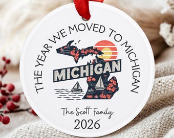 Moving to Michigan Ornament, Custom State Christmas Gift, Personalized Michigan Keepsake, Housewarming Gift, Moving Gift, Acrylic Ornament