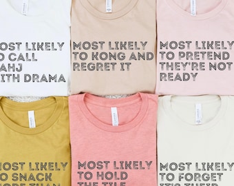 Most Likely To Mahjong Group T-Shirts, Funny Mahj Team Shirts, Mah Jongg Matching Tees