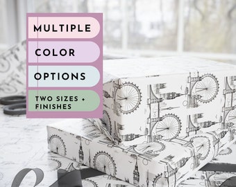 Black and White London Wrapping Paper, London Gift Wrap Roll, Holiday Gift Wrapping, London Birthday Gift Wrap for Travel Lovers Christmas