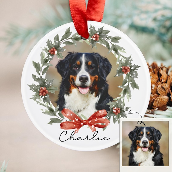 Custom Pet Photo Ornament, Personalized Dog Christmas Ornament with Name, Cat Keepsake, Pet Memorial Gift