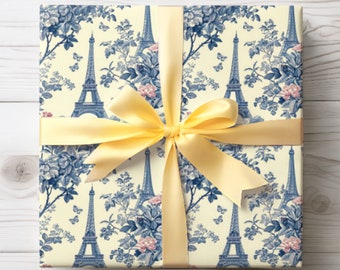 Paris Chinoiserie Wrapping Paper, Eiffel Tower Gift Wrap, French Toile Wrapping Paper, Birthday Gift Wrap Roll, Christmas Gift Wrap Paris