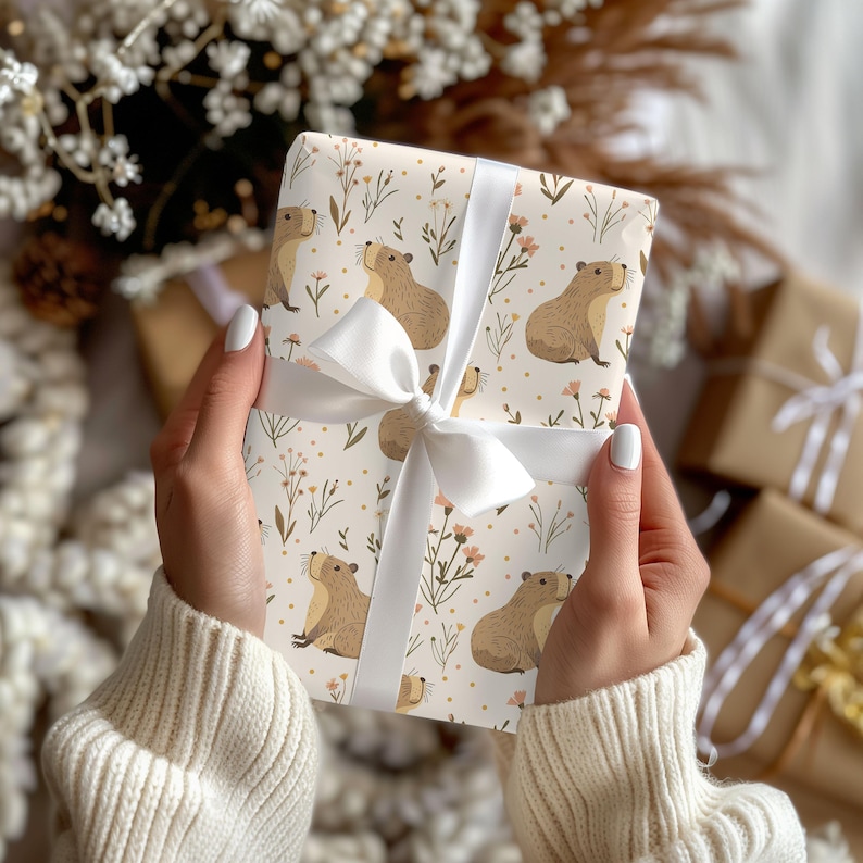 Cute Capybara Wrapping Paper, Capybara Gift Wrap Roll, Seasonal Fall ...