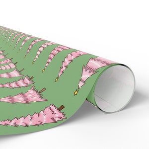 Pink Christmas Trees Wrapping Paper, Pinkmas Gift Wrap, Cute Christmas Wrapping Paper, Holiday Gift Wrap, Pink and Green Gift Wrapping Paper image 3