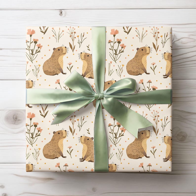 Cute Capybara Wrapping Paper, Capybara Gift Wrap Roll, Seasonal Fall ...