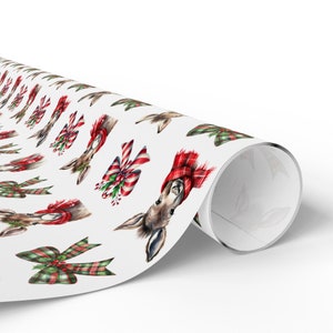 Donkey Gift Wrap, Christmas Coquette Wrapping Paper, Unique Gift Wrap Roll, Winter Gift Wrap, Christmas Bows Wrapping Paper for Donkey Lover image 5