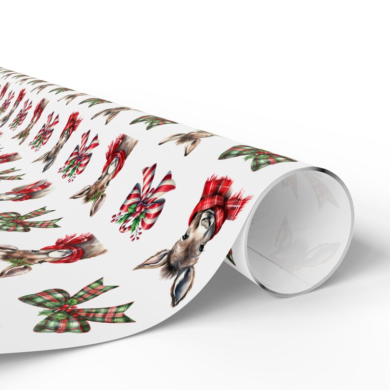 Donkey Gift Wrap, Christmas Coquette Wrapping Paper, Unique Gift Wrap Roll, Winter Gift Wrap, Christmas Bows Wrapping Paper for Donkey Lover image 5