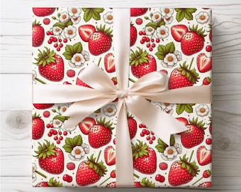 Strawberry Gift Wrap, Summer Birthday Wrapping Paper