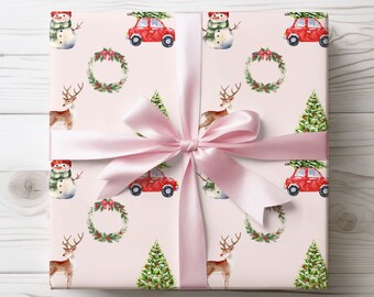 Pink Christmas Wrapping Paper, Christmas Wreath Gift Wrap Roll, Holiday Wrapping Festive Gift Wrap Pinkmas Wrapping Paper Seasonal Gift Wrap