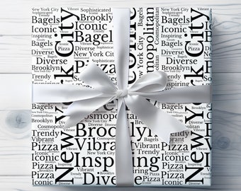 New York Wrapping Paper, Black and White Gift Wrap for Birthday, Travel Gift Wrapping Paper, NYC Gift Wrap Roll, New York Holiday Gift Wrap
