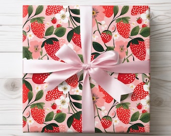 Strawberry Gift Wrapping Paper, Birthday Party Wrap