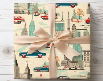 Vintage New York Wrapping Paper, New York Gift Wrap Roll, NYC Christmas Wrapping Paper, New York Holiday Gift Wrap, NYC Wrapping Paper