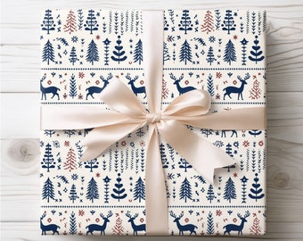 Scandi Christmas Gift Wrap, Nordic Wrapping Paper, White Gift Wrap, Holiday Wrapping Paper, Birthday Gift Wrap, Winter Themed Gift Wrap