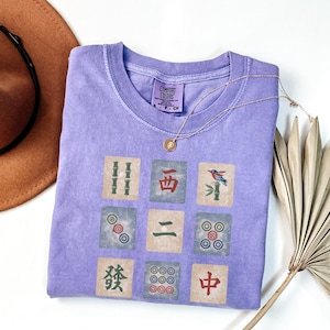 Vintage Mahjong Tiles Shirt, Mah Jongg Tile Art Tee, Retro Mahjong Player Gift, Mahjong Game Night Shirt, Mahjong Lover Graphic Tee Lilac