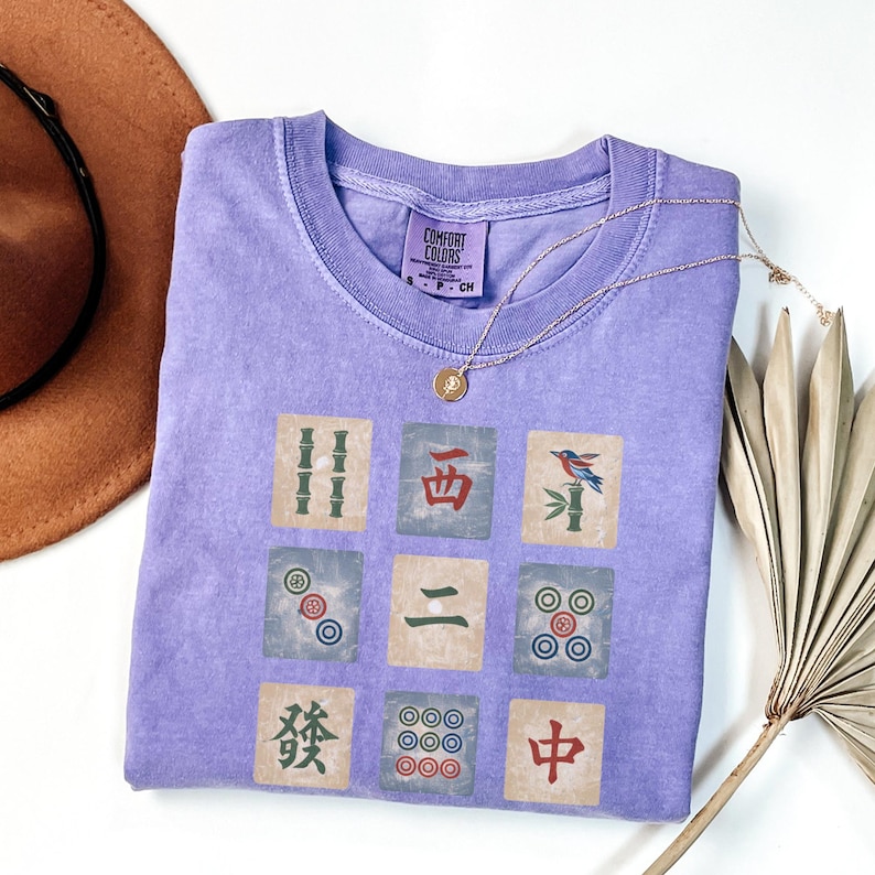 Vintage Mahjong Tiles Shirt, Mah Jongg Tile Art Tee, Retro Mahjong Player Gift, Mahjong Game Night Shirt, Mahjong Lover Graphic Tee Lilac