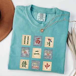 Vintage Mahjong Tiles Shirt, Mah Jongg Tile Art Tee, Retro Mahjong Player Gift, Mahjong Game Night Shirt, Mahjong Lover Graphic Tee Seafoam