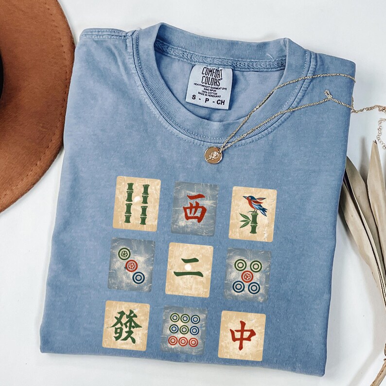 Vintage Mahjong Tiles Shirt, Mah Jongg Tile Art Tee, Retro Mahjong Player Gift, Mahjong Game Night Shirt, Mahjong Lover Graphic Tee Blue Jean