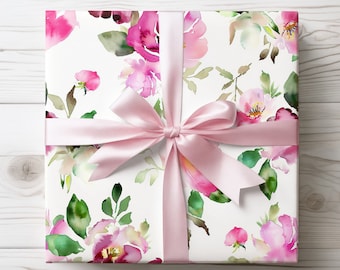 Pink Floral Gift Wrap, Elegant Flower Wrapping Paper Roll