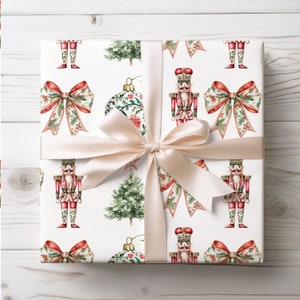 Christmas Vintage Wrapping Paper, Chinoiserie Gift Wrap Roll, Classic Christmas Gift Wrapping Paper, Nutcracker Gift Wrap, Holiday Wrapping