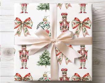 Christmas Vintage Wrapping Paper, Chinoiserie Gift Wrap Roll, Classic Christmas Gift Wrapping Paper, Nutcracker Gift Wrap, Holiday Wrapping