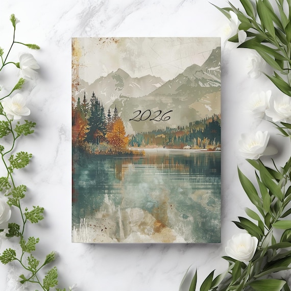 2026 Mountain Lined Journal, Nature Aesthetic Notebook, Rustic Lake Writing Journal, Forest Landscape Diary, Gift for Writer