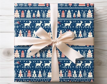 Nordic Christmas Gift Wrap, Scandinavian Wrapping Paper, Blue Gift Wrap, Holiday Wrapping Paper, Birthday Gift Wrap, Winter Themed Gift Wrap