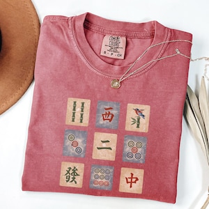Vintage Mahjong Tiles Shirt, Mah Jongg Tile Art Tee, Retro Mahjong Player Gift, Mahjong Game Night Shirt, Mahjong Lover Graphic Tee Crimson