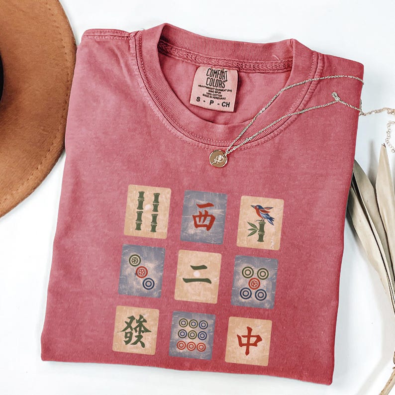 Vintage Mahjong Tiles Shirt, Mah Jongg Tile Art Tee, Retro Mahjong Player Gift, Mahjong Game Night Shirt, Mahjong Lover Graphic Tee Crimson