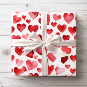 Red Hearts Gift Wrap, Valentines Day Wrapping Paper for Wife, Anniversary Gift Wrapping Paper for Her, Valentine Gift Wrap for Girlfriend