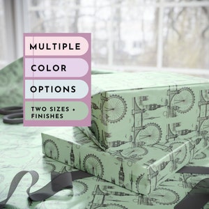 Green London Wrapping Paper, London Gift Wrap Roll, Holiday Gift Wrapping, London England Birthday Gift Wrap for Travel Lovers Christmas