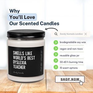Dyslexia Teacher Candle, Reading Teacher Gift Idea, Dyslexia Specialist Appreciation image 3