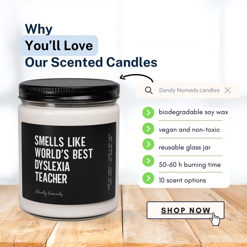 Dyslexia Teacher Candle, Reading Teacher Gift Idea, Dyslexia Specialist Appreciation image 3