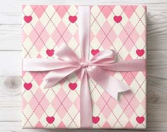 Pink Heart Gift Wrap, Valentine's Day Anniversary Wrapping Paper