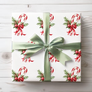 Candy Cane Gift Wrapping Paper, Chrtistmas Gift Wrap, Cute Holiday Gift Wrap Rolls, Holiday Wrapping for Kids, Classic Christmas Gift Wraps
