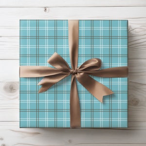 Fall Wrapping Paper, Blue Plaid Gift Wrap Holiday Wrapping Paper, Fall Birthday Gift Wrap Roll, Christmas Wrapping Paper Checkered Gift Wrap