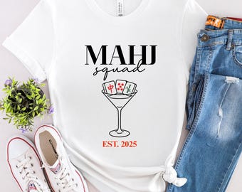 Funny Mahjong Shirt, Mahj Squad T-Shirt, Mahjong Game Night Tee, Martini Glass Mahjong Tiles Shirt, Mahj Crew Group Shirt, Mahjong Gift Idea
