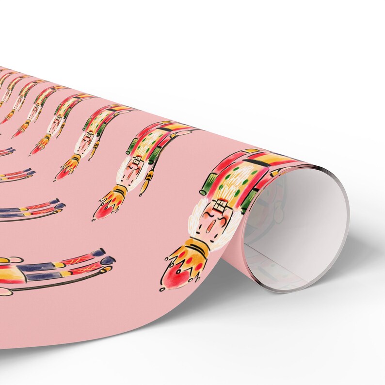 Nutckracker Christmas Wrapping Paper, Vintage Nutcracker Gift Wrap Roll, Nutcracker Holiday Gift Wrap, Pink Nutcracker Wrapping Paper Roll image 5