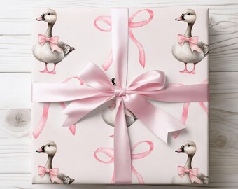 Pink Goose Wrapping Paper, Watercolor Animal Print, Baby Shower Gift Wrap
