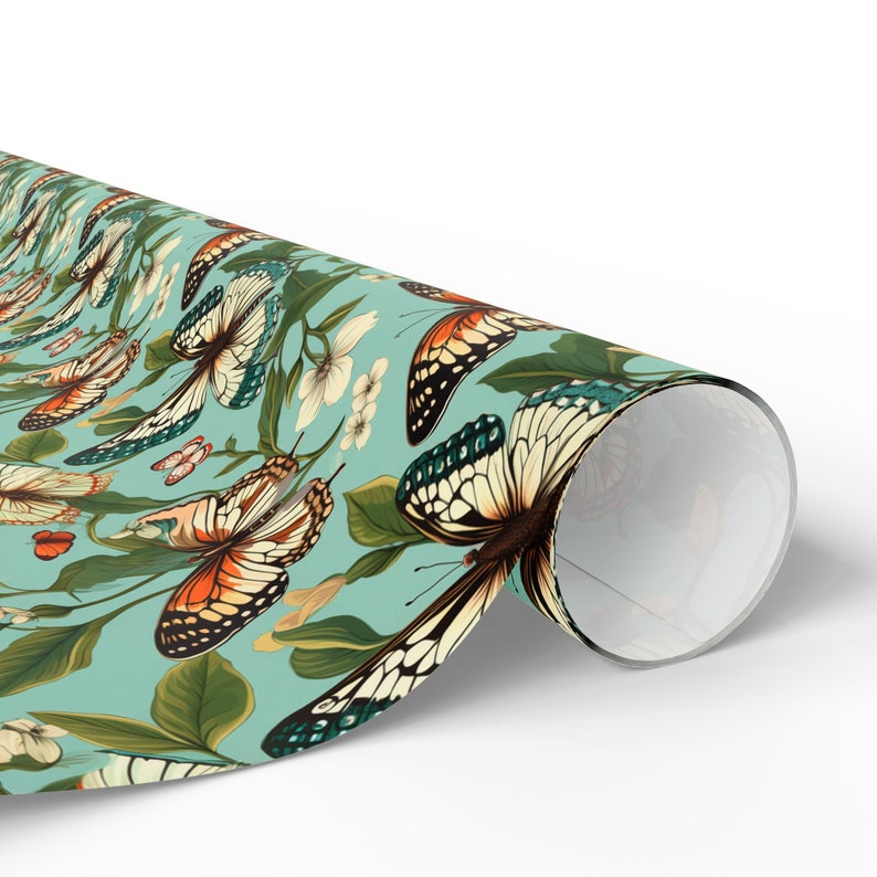 Papel de regalo con mariposas, papel de regalo de cumpleaños con mariposas, rollo de papel de regalo para jardín imagen 3