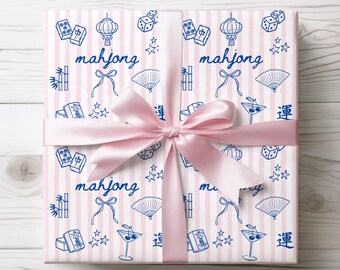 Mahjong Gifts Wrapping Paper, Mahjong Lover Gift Wrap, Mahjong Party Decor, Mahjong Themed Paper, Cute Mah Jongg Packaging