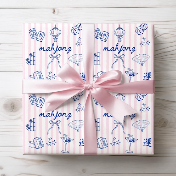 Mahjong Gifts Wrapping Paper, Mahjong Lover Gift Wrap, Mahjong Party Decor, Mahjong Themed Paper, Cute Mah Jongg Packaging