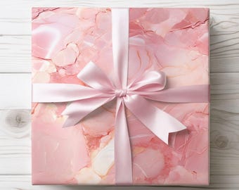 Pink Marble Gift Wrap, Birthday Wrapping Paper for Her, Holiday Gift Wrap Rolls, Elegant Wrapping Paper, Anniversary Gift Wrap Gold and Pink